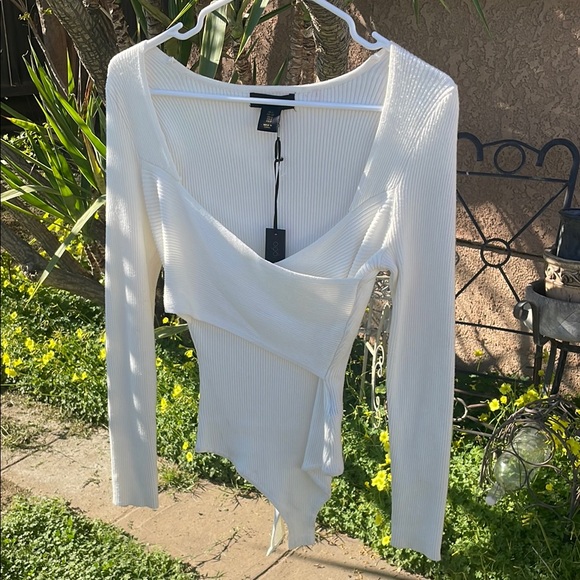 House of Harlow 1960 White Ribbed Women's Top bodysuit - Picture 2 of 6